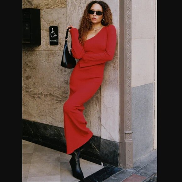 Princess Polly Whitley Red Cut Out Knit Maxi Dress XS/S - Picture 2 of 12